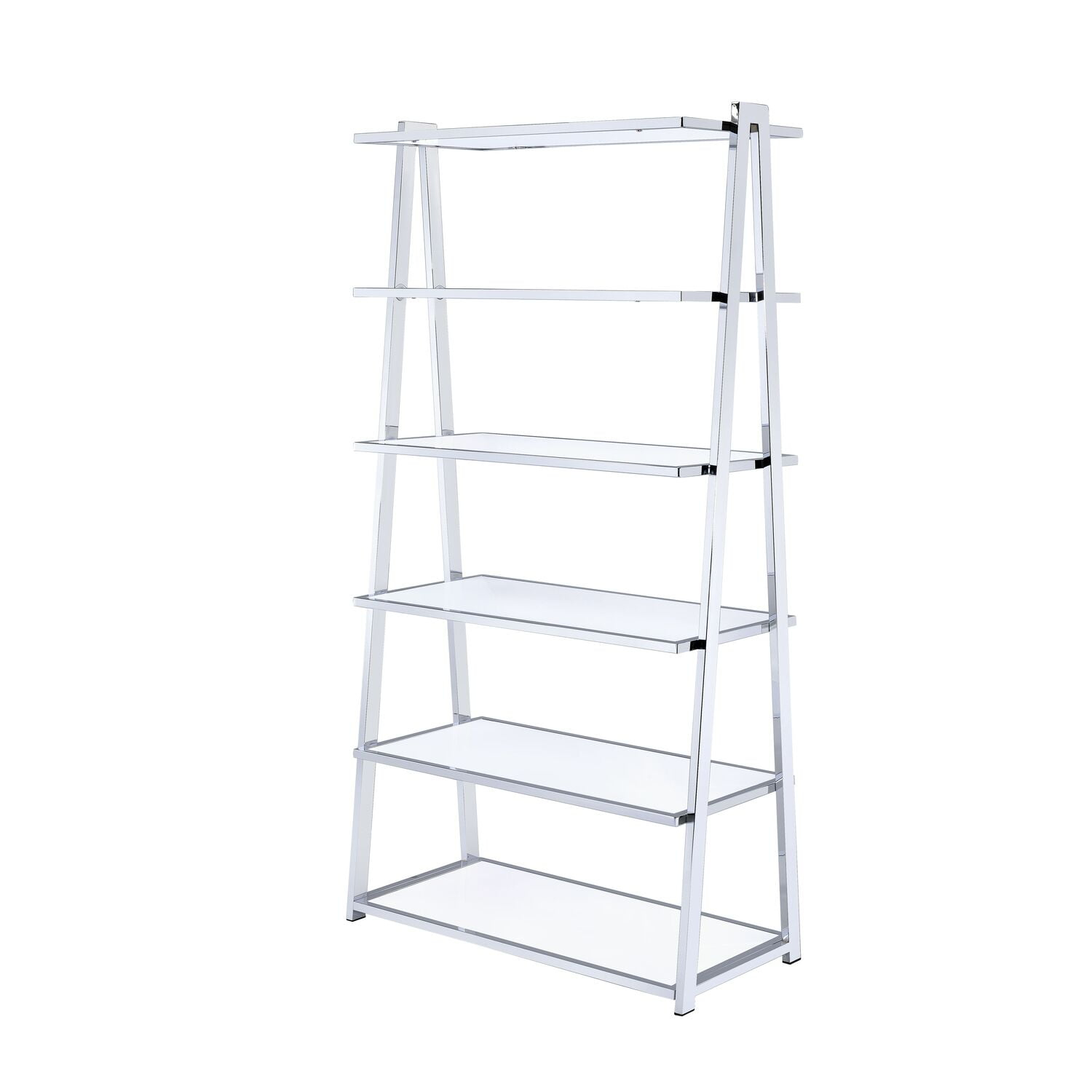 Benjara Metal Rectangular Bookshelf, White High Gloss & Silver-Color:White & Silver