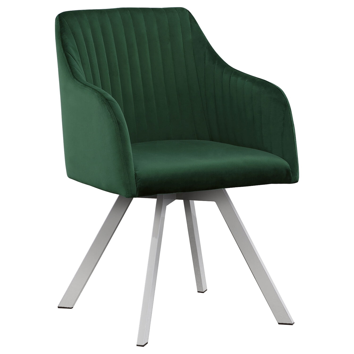 Benjara Metal Swivel Dining Chair with Channel Tufted Seat, Green
