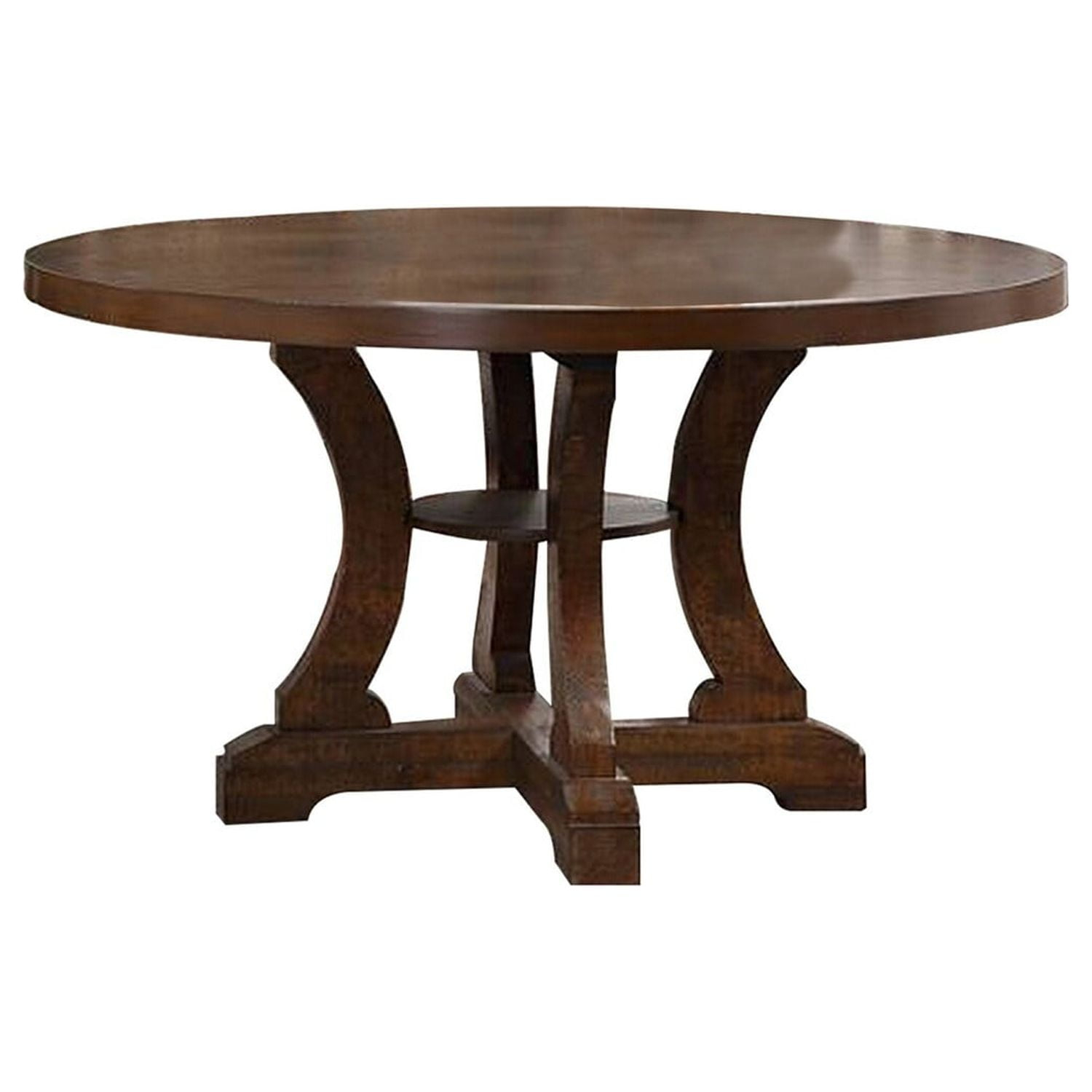 Benjara Neci 54 Inch Round Dining Table, Classic Pedestal, Painted Distressed Brown