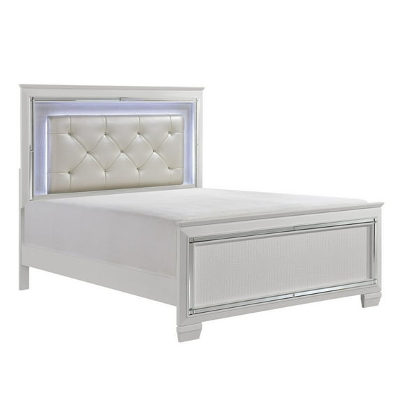Noah LED Backlit Crystal Tufted Headboard California King Size Bed, White