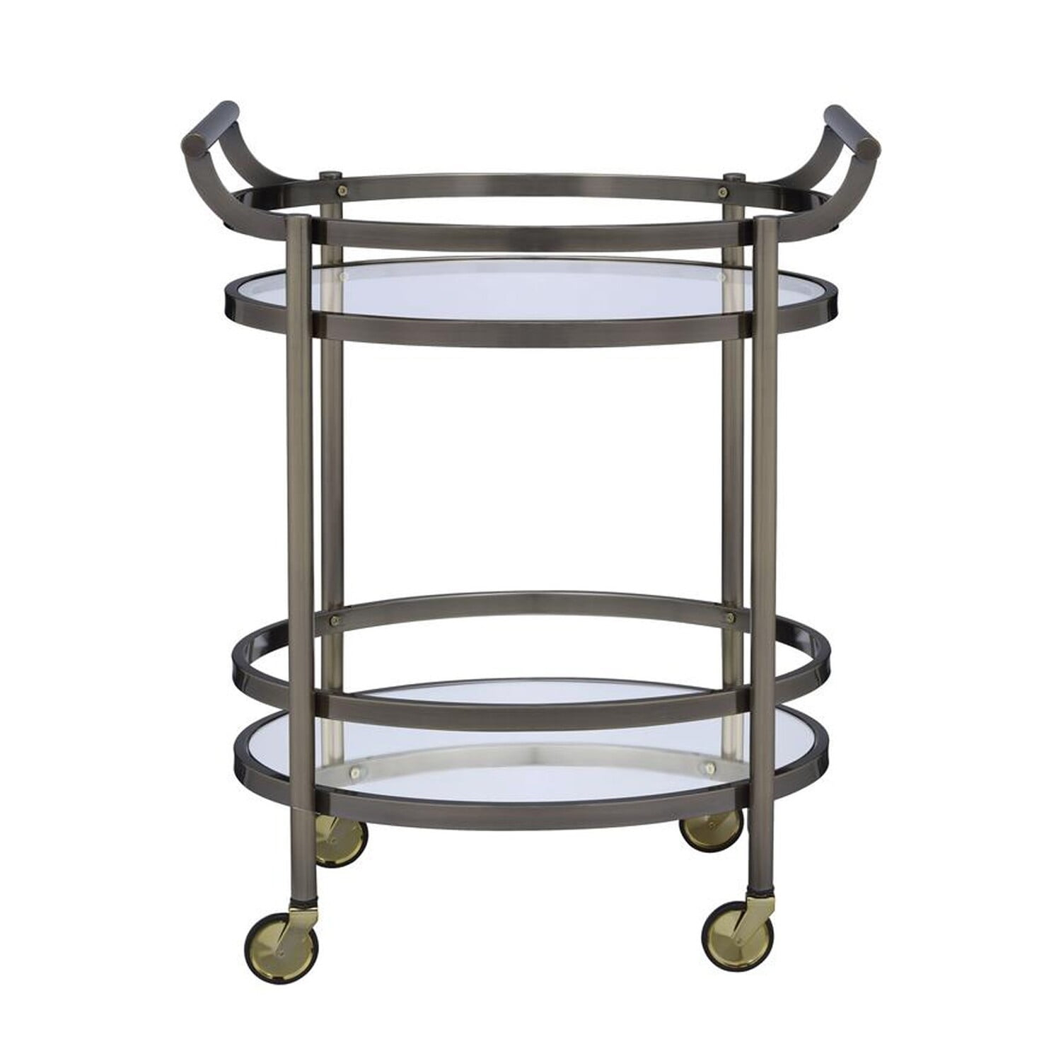 Benjara Oval Metal Serving Cart, Clear Glass & Copper-Color:Clear Glass & Gold