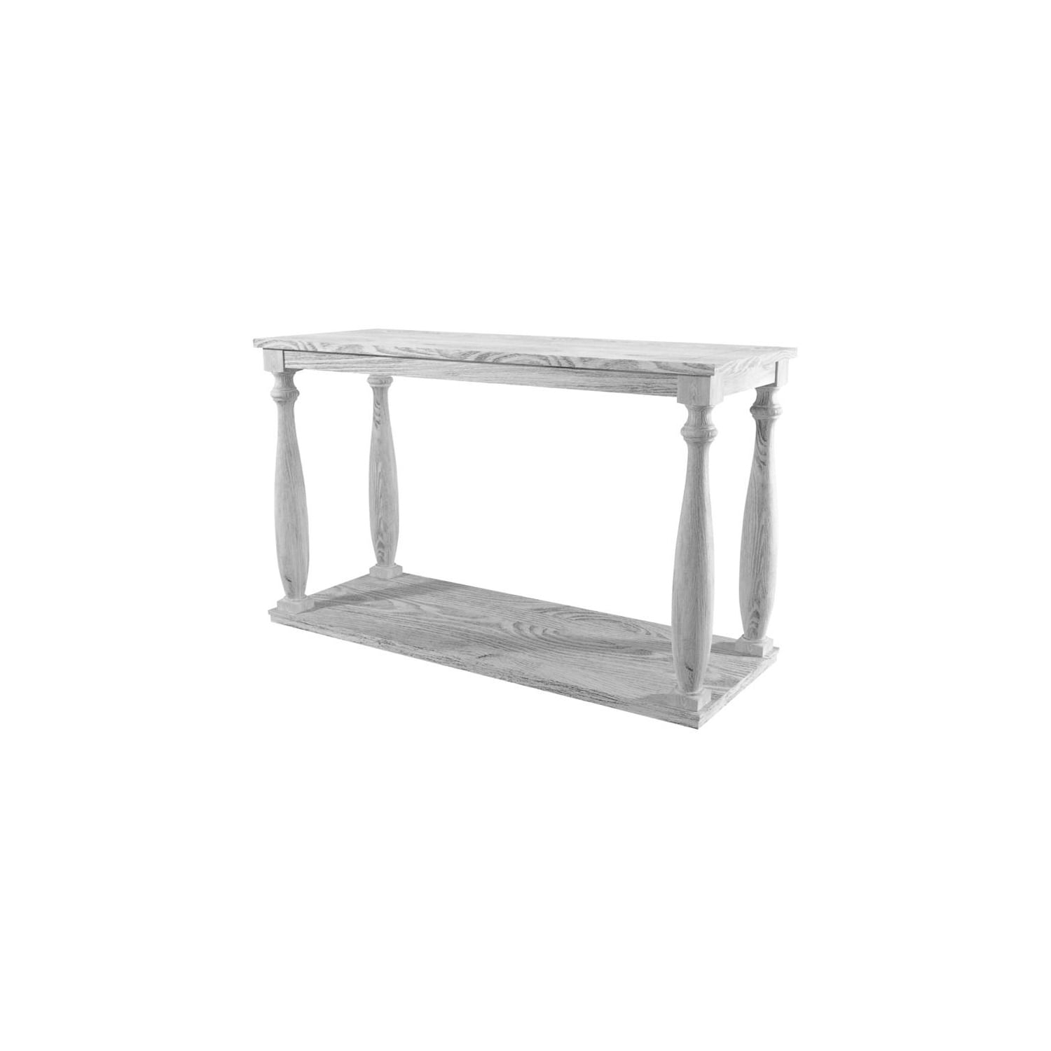 Plank Top Sofa Table with Open Shelf and Turned Legs, Antique White