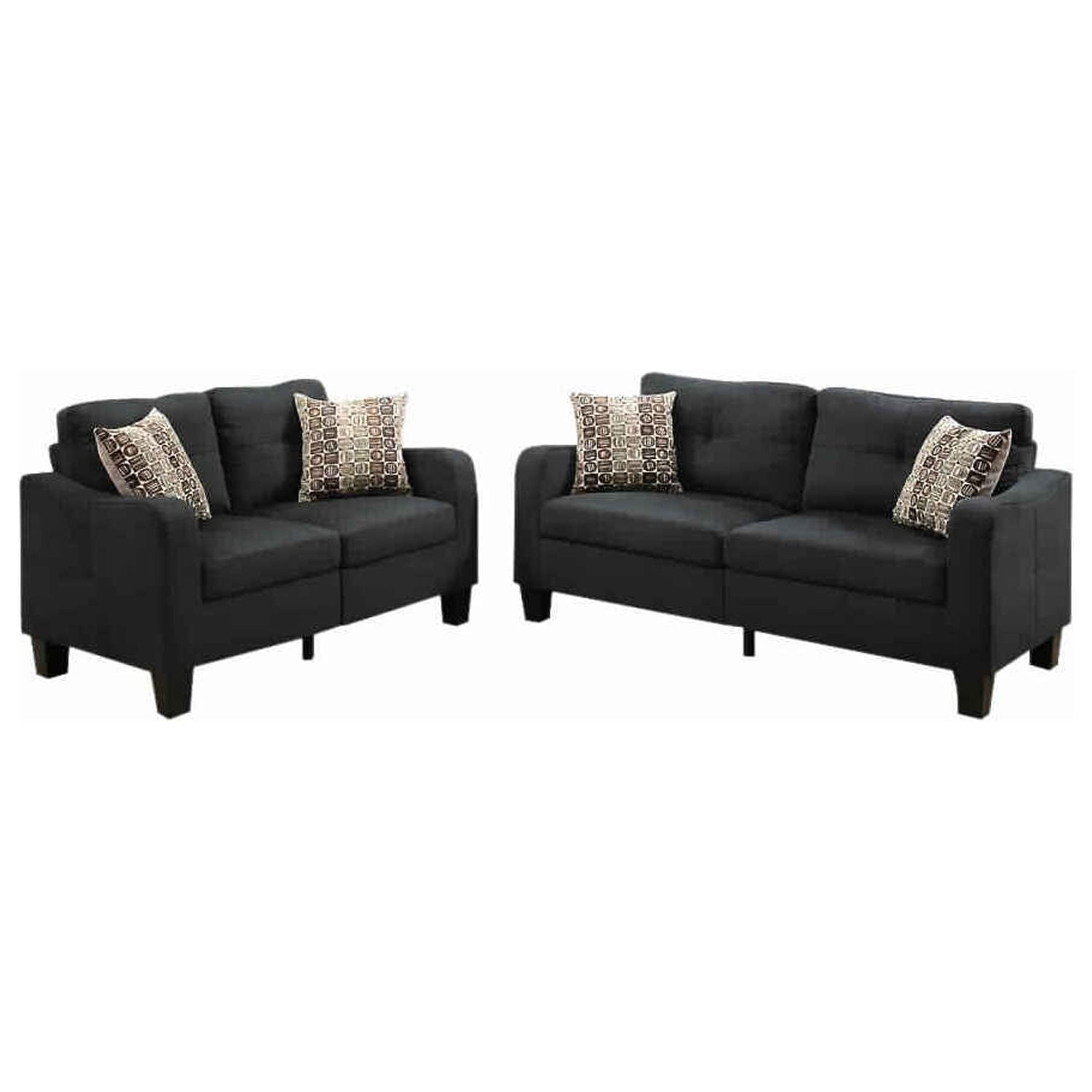 Benjara Polyfiber 2 Pieces Sofa Set With Accent Pillows Dark Gray-Color:Gray