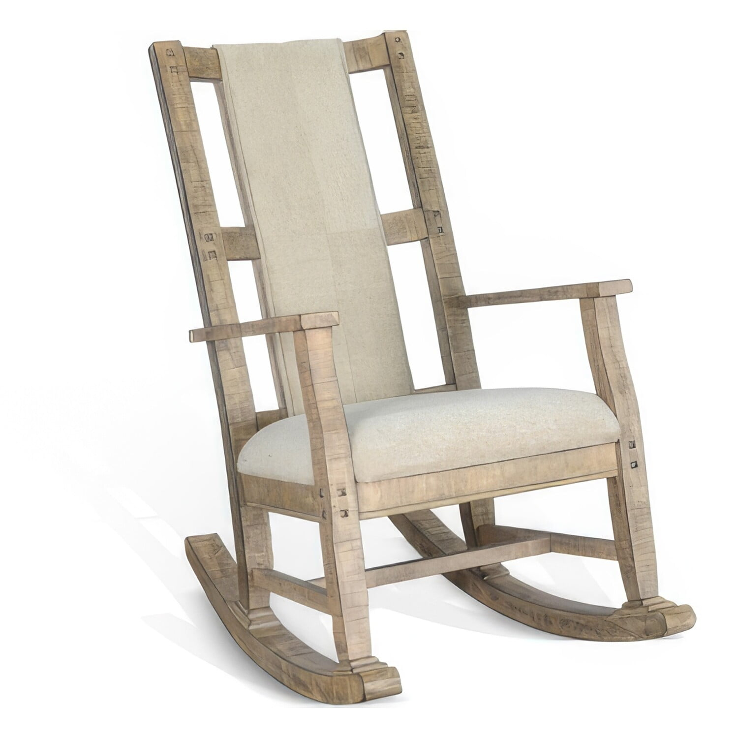 Benjara Rena Rocking Chair, Cushion Seat and Back, Brown Mahogany Mindy Wood