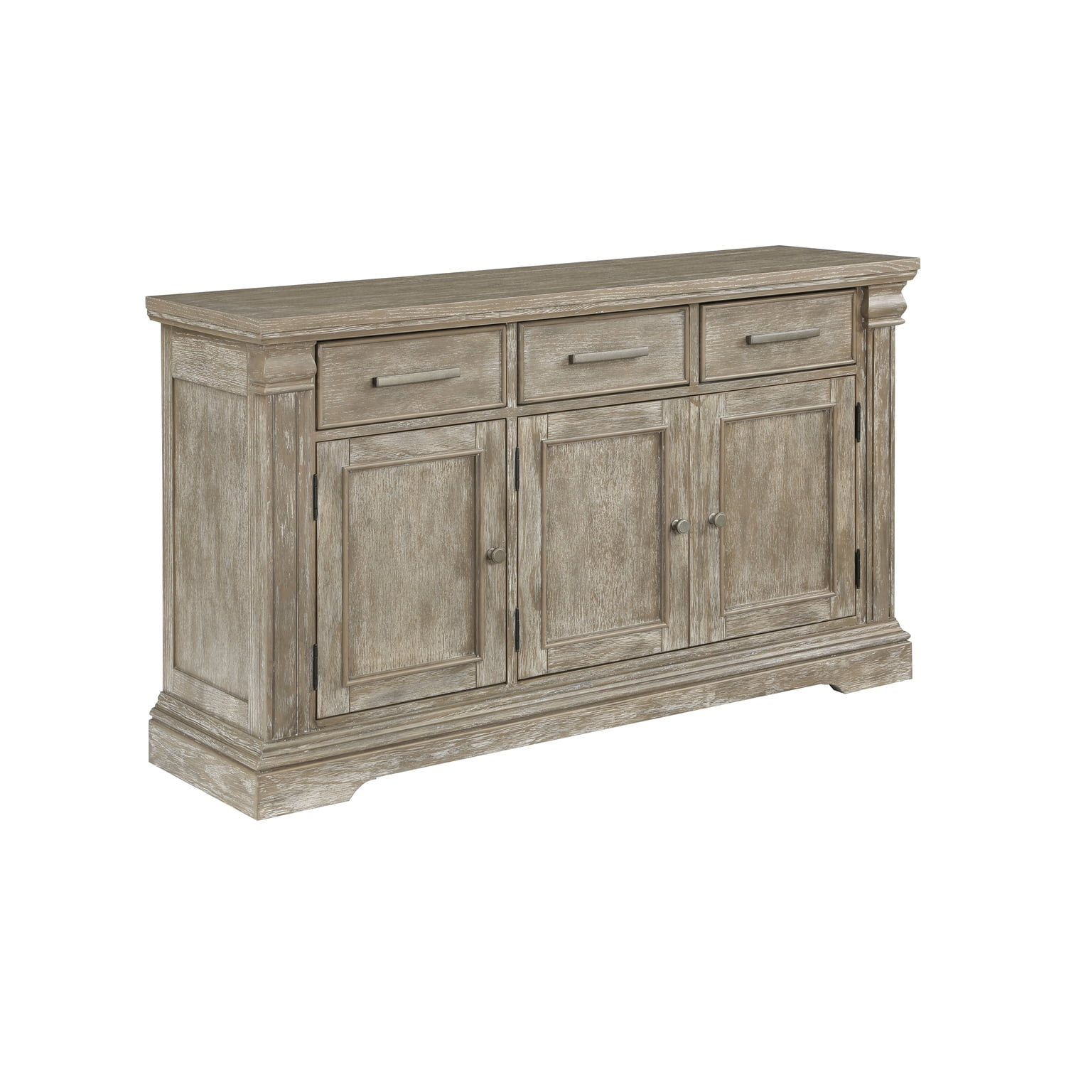 Benjara Ruth 60 Inch Sideboard Server Buffet, 3 Drawer, 3 Cabinet, Rustic Gray Wood