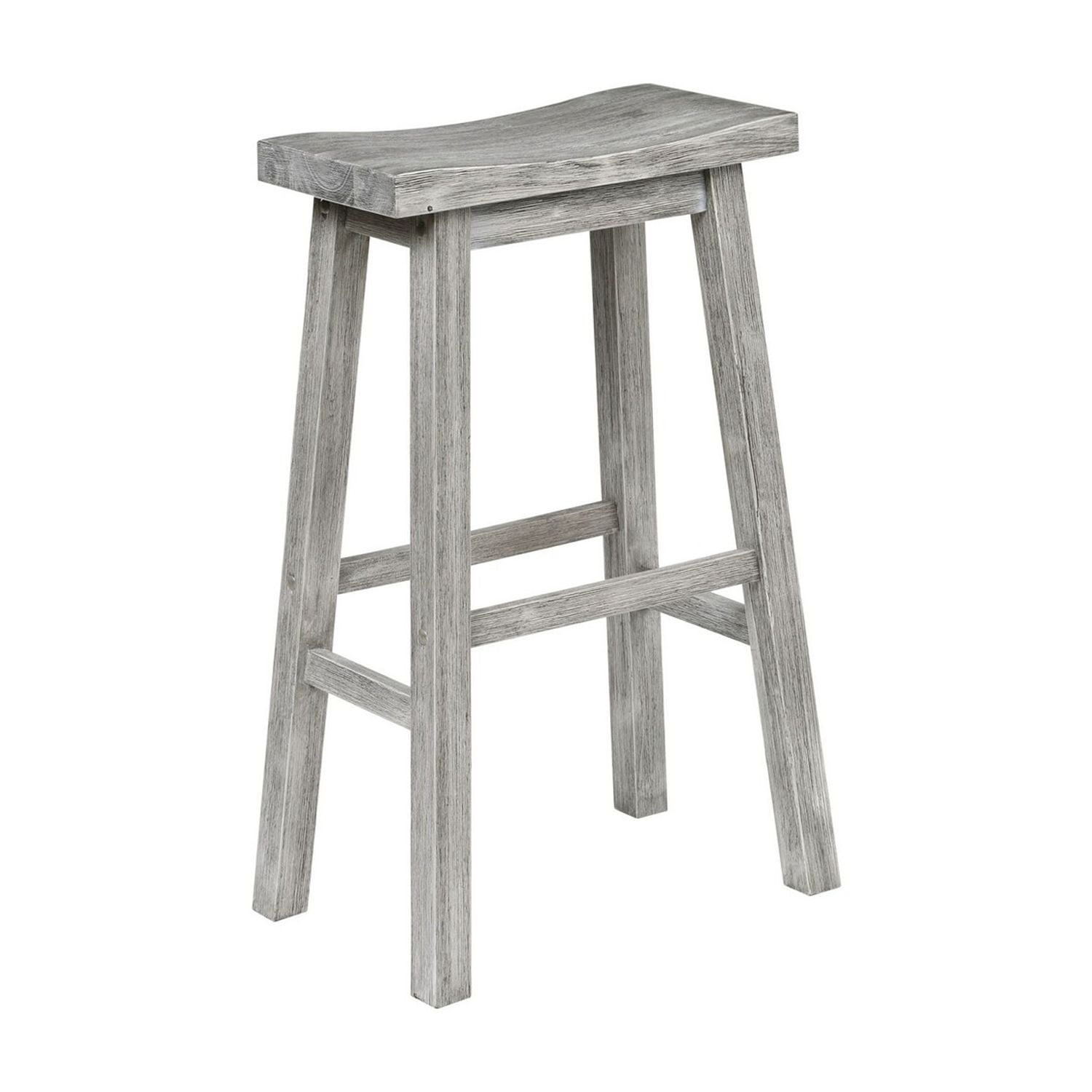 Benjara Saddle Design Wooden Barstool with Grain Details, Gray