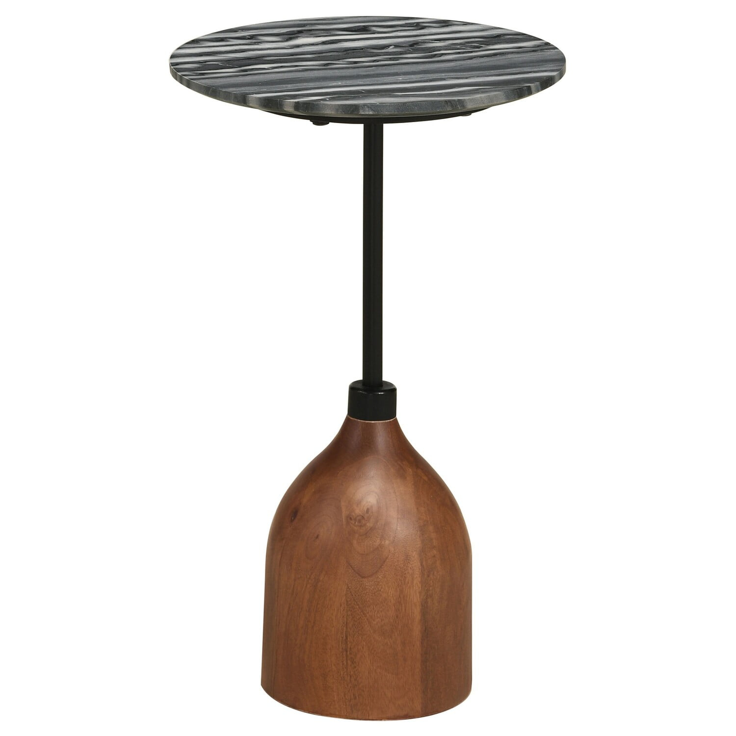 Benjara Side End Drink Table, Round Gray White Marble Top, Pedestal Base 14x14x24