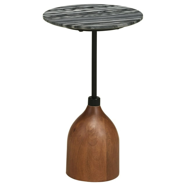 Benjara Side End Drink Table, Round Gray White Marble Top, Pedestal Base 14x14x24