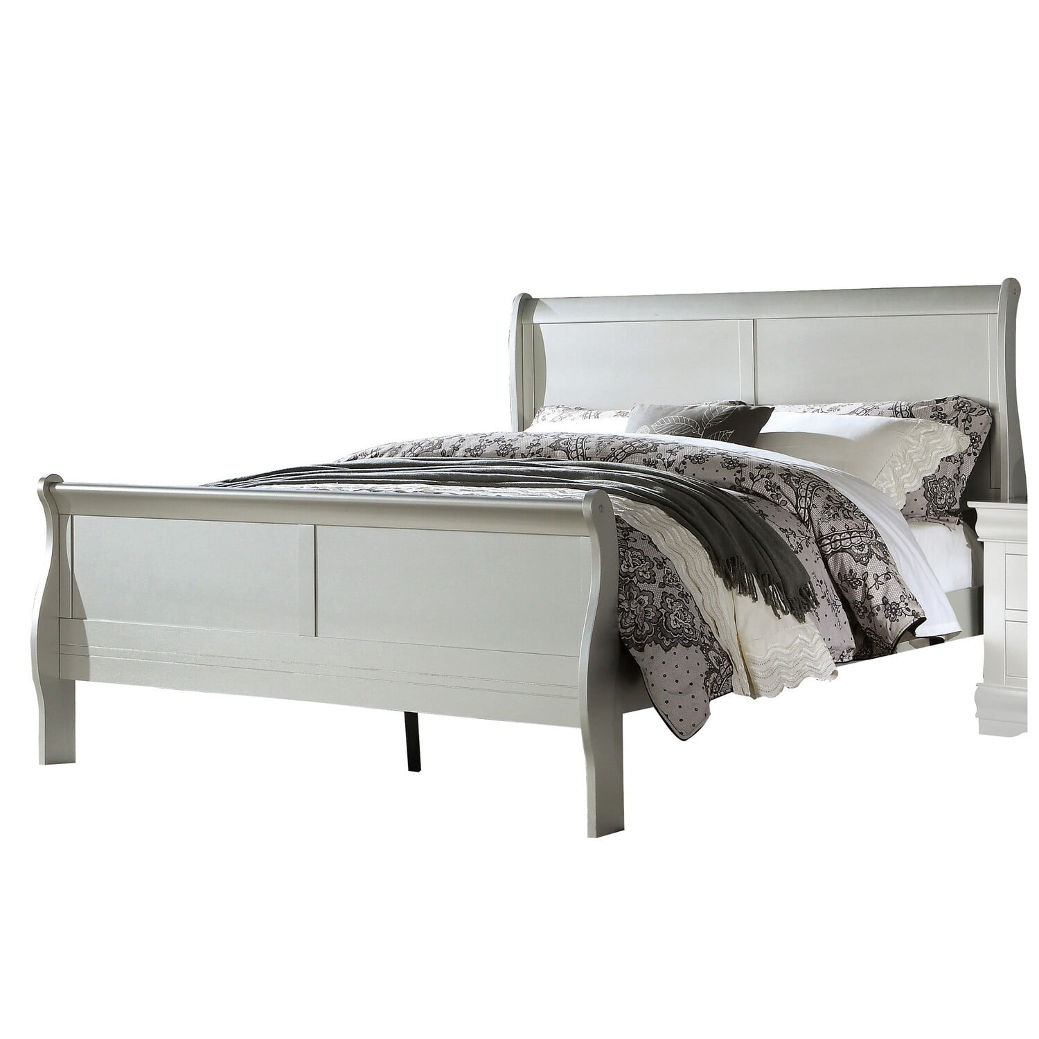 Benjara Sleigh Design Twin Size Bed with Rectangular Thin Legs, Silver