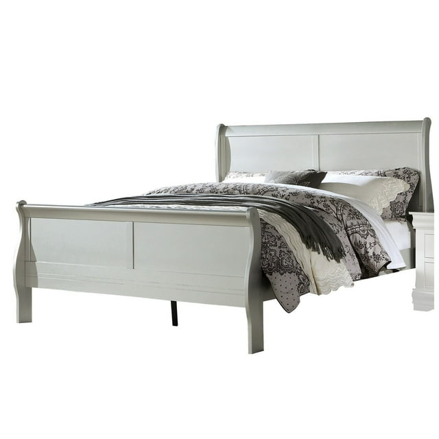 Benjara Sleigh Design Twin Size Bed with Rectangular Thin Legs, Silver