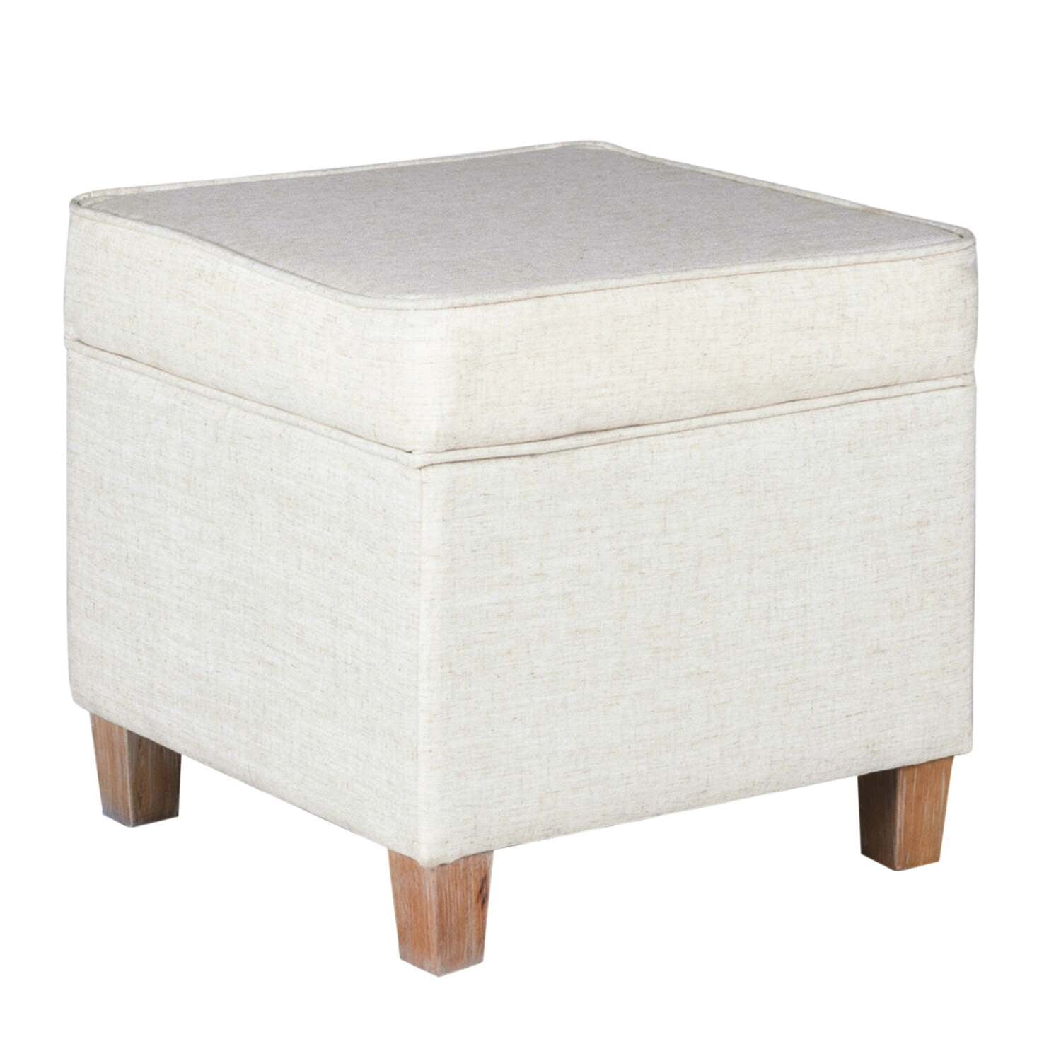 Benzara Geometric Patterned Square Wooden Ottoman with Lift Off Lid Storage, Orange and Cream-Color:White And Brown