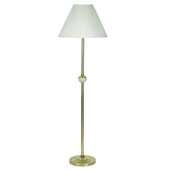 Benjara Stalk Design Metal Floor Lamp with Fabric Pleated Shade, Cream