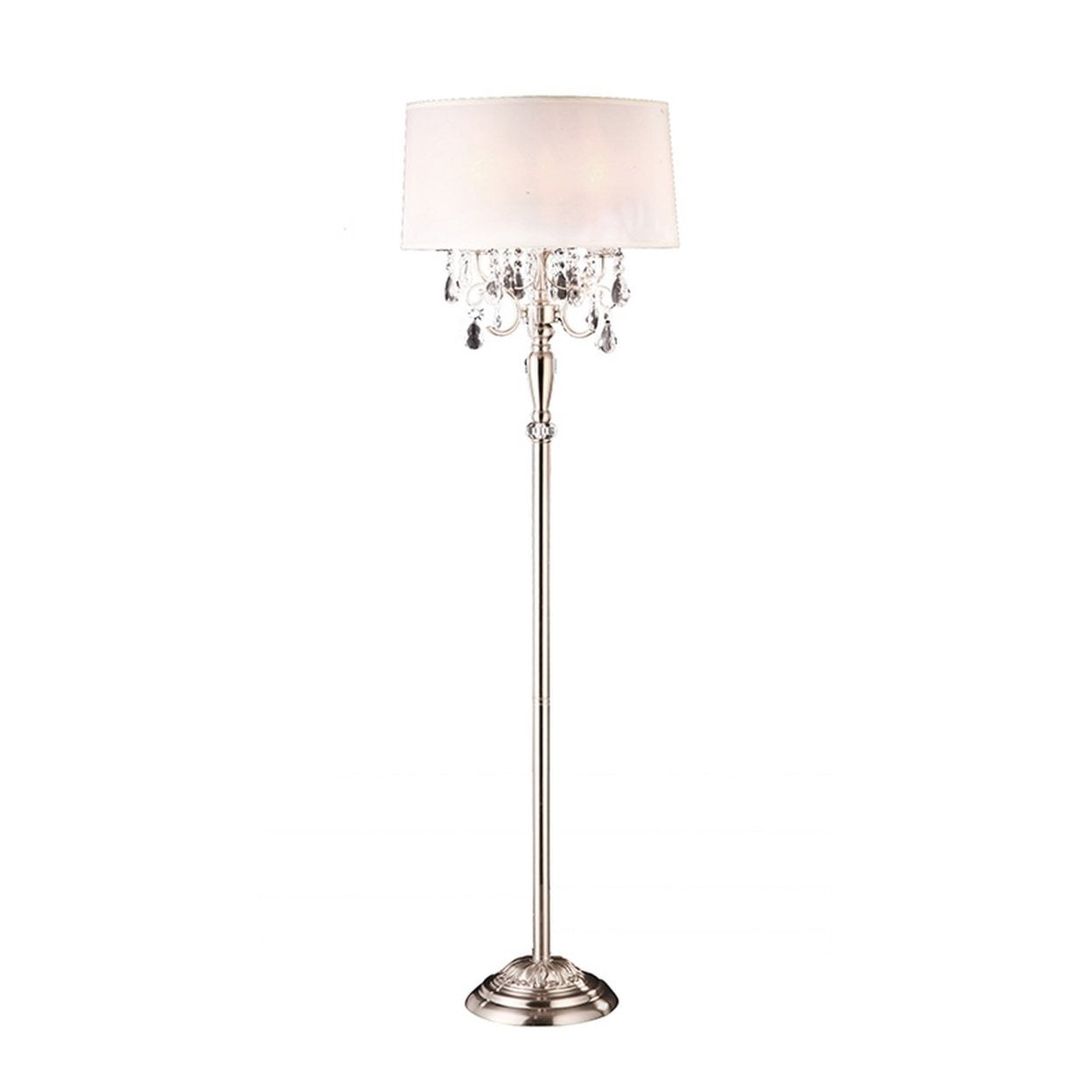 Glamorous Silver & Faux Crystal Candleabra Metal Floor Lamp