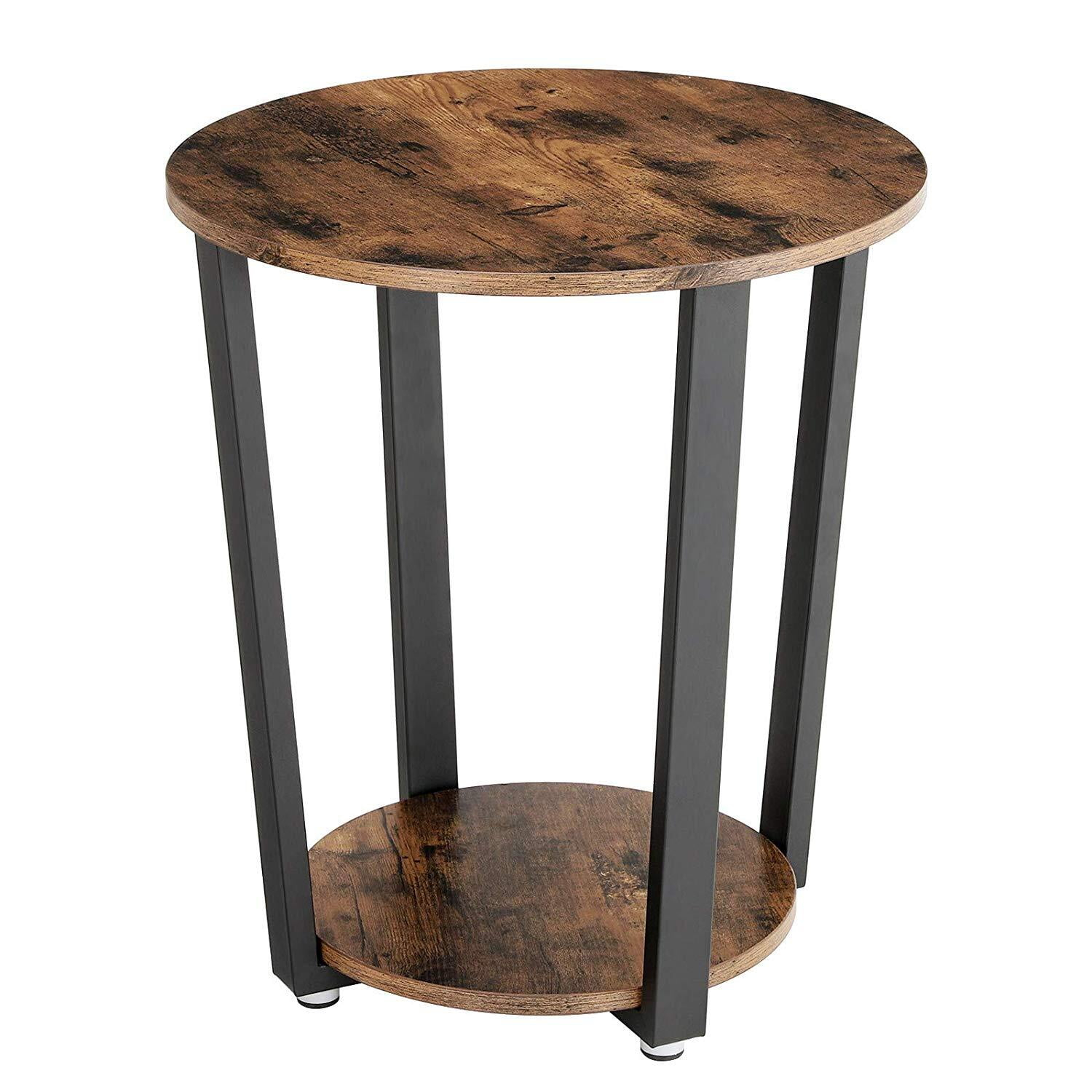 Stylish Iron and Wood End Table with Open Bottom Storage Shelf, Brown and Black- Saltoro Sherpi
