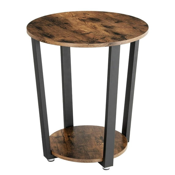 Stylish Iron and Wood End Table with Open Bottom Storage Shelf, Brown and Black- Saltoro Sherpi