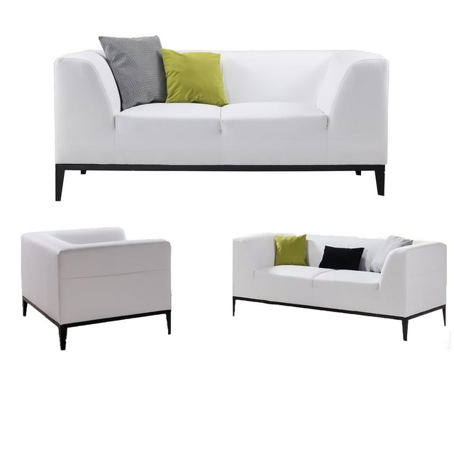 Three Piece Leatherette Upholstered Wooden Sofa Set with Elevated Armrest