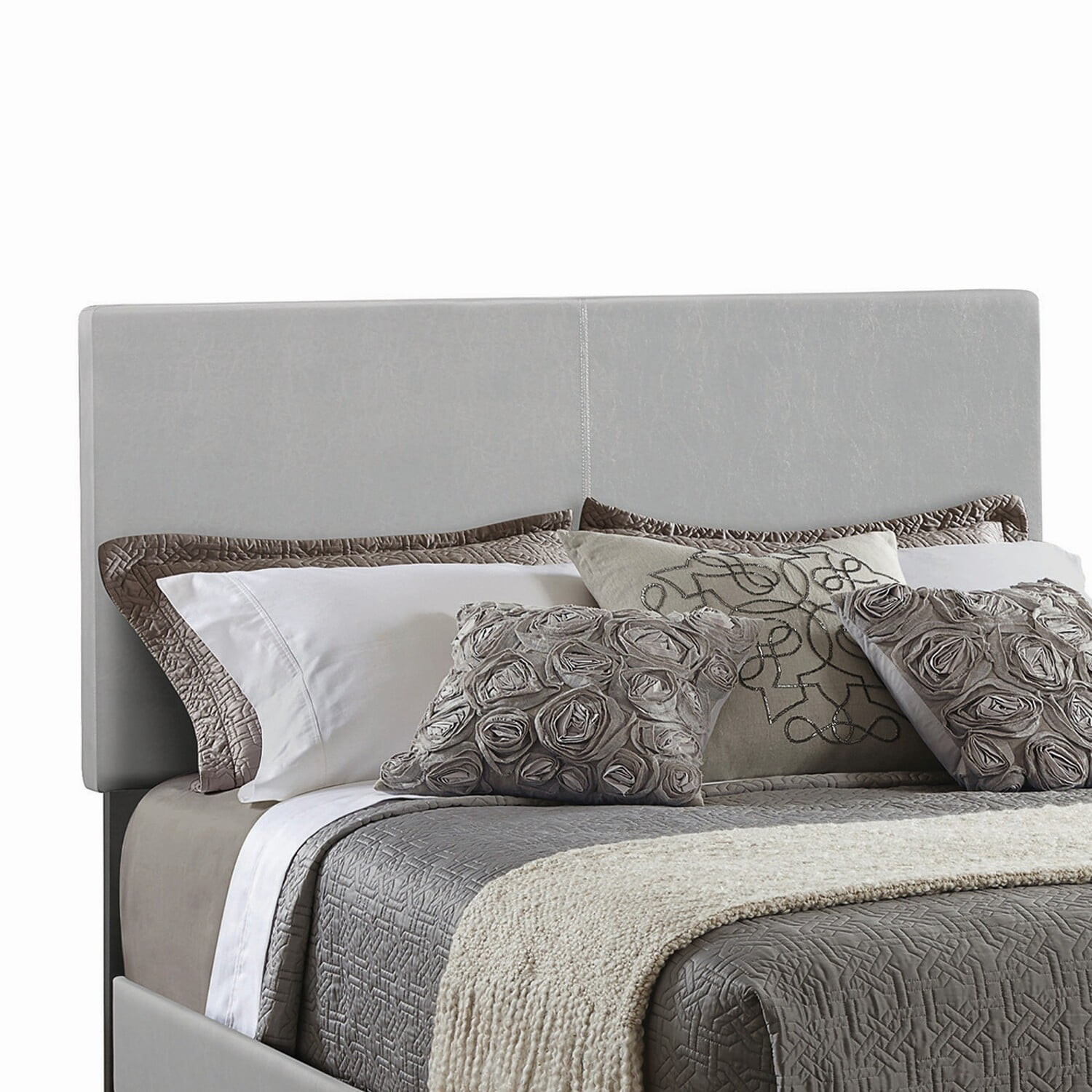 Benjara Transitional California King Platform Bed with Lofty Headboard, Gray