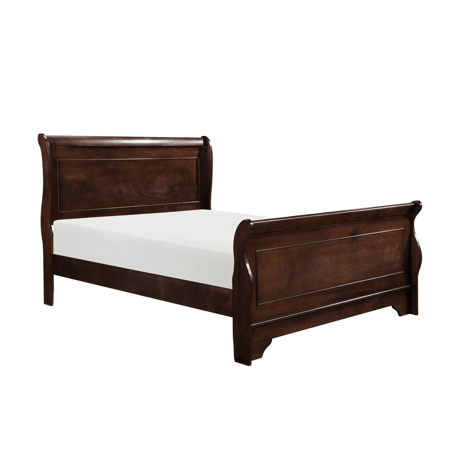 Benjara Transitional Queen Sleigh Style Bed, Dark Wood Frame, Cherry Brown Finish