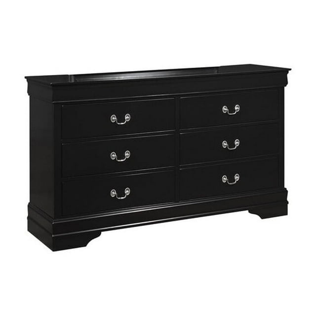 Benjara Transitional Style 6 Drawer Dresser with Metal Pulls, Black-Finish:Black