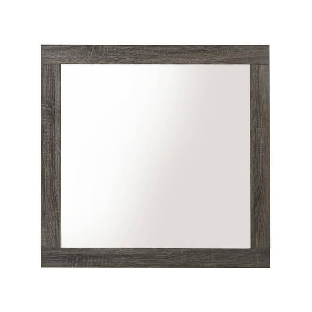 BenJara Transitional Style Grained Wood Encased Square Mirror, Gray
