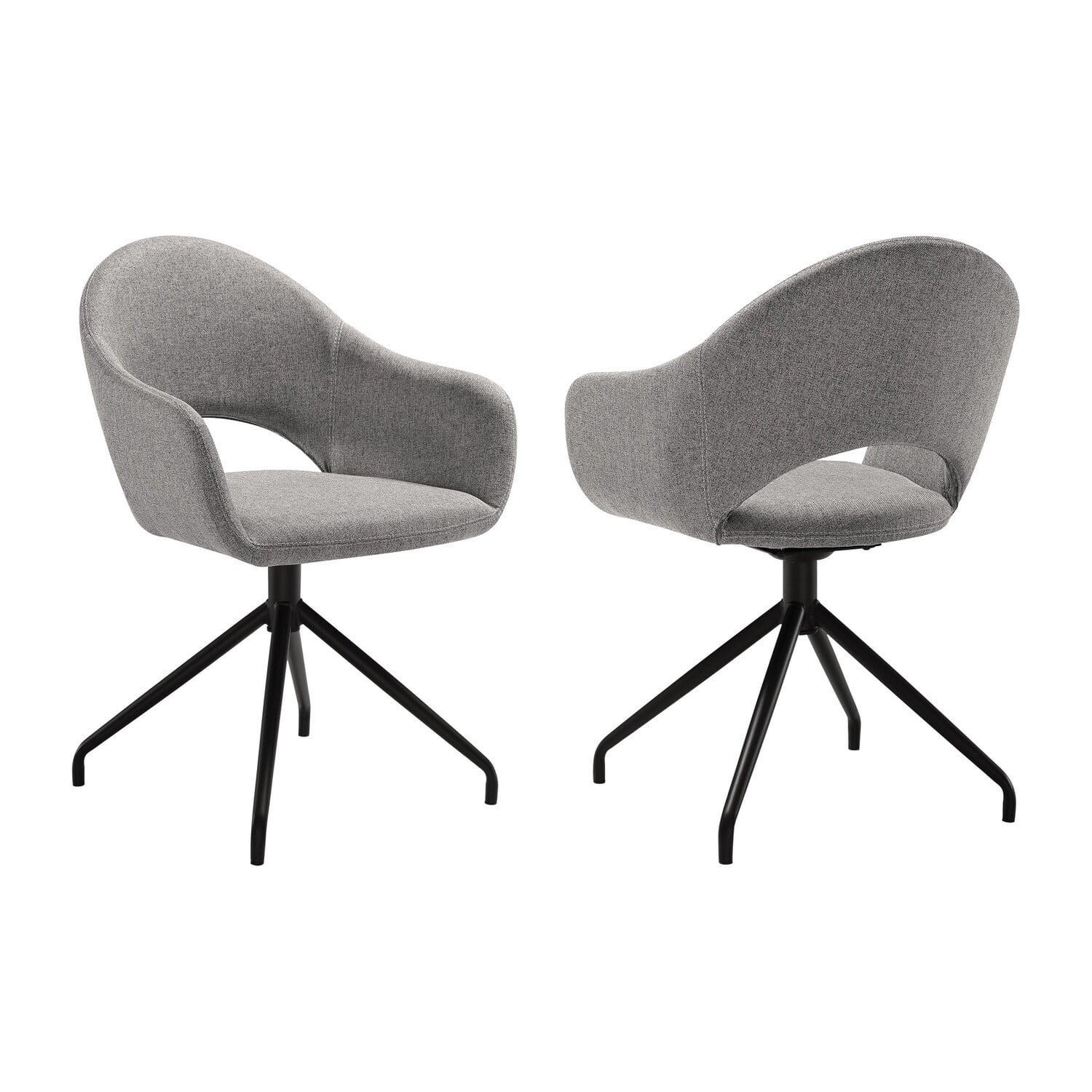 Homestock Tribal Treasures Swivel Upholstered Dining Chair in Gray Fabric with Black Metal Legs - Set of 2