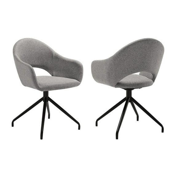 Homestock Tribal Treasures Swivel Upholstered Dining Chair in Gray Fabric with Black Metal Legs - Set of 2