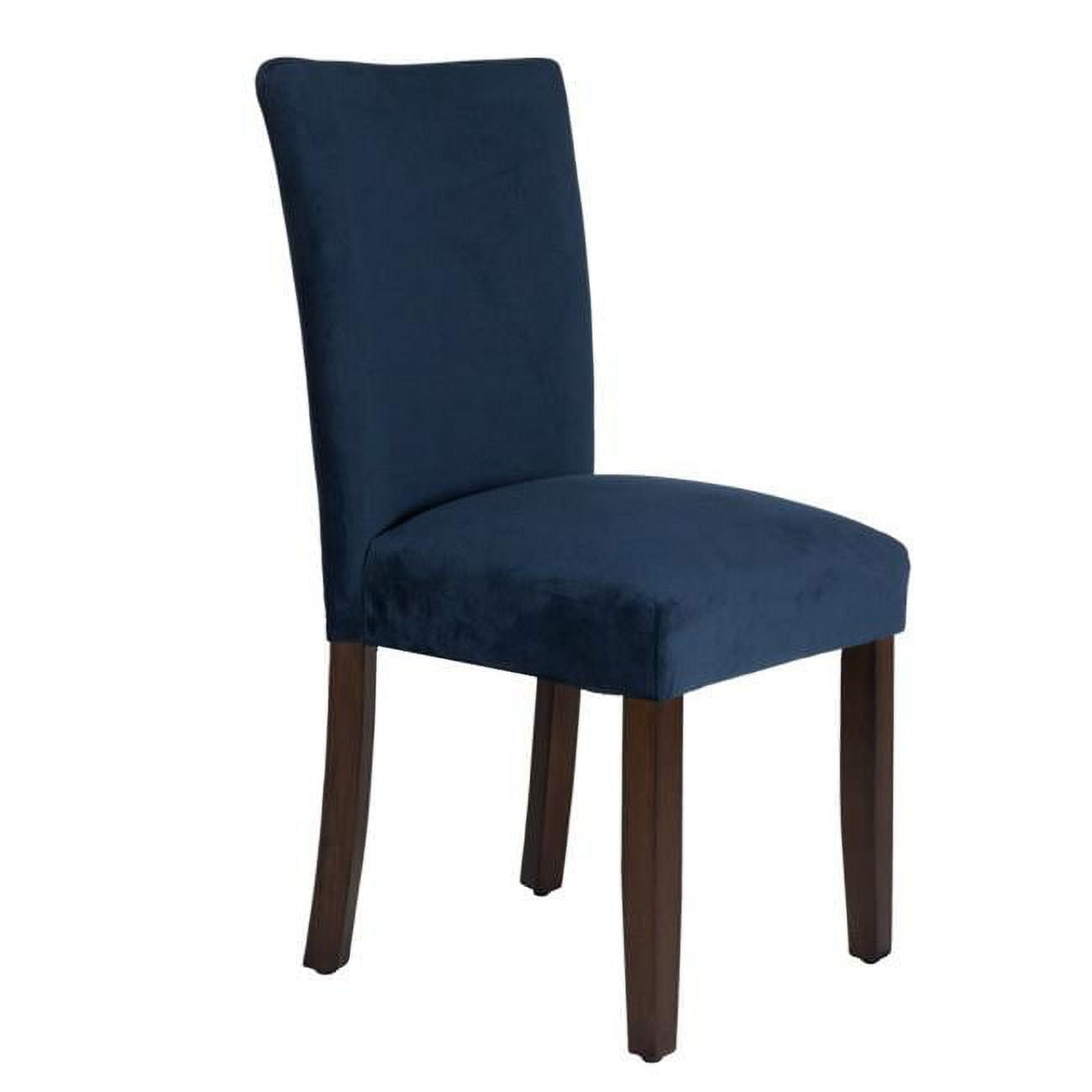 Benjara Velvet Upholstered Parsons Dining Chair with Wooden Legs, Navy Blue and Brown, Set of Two