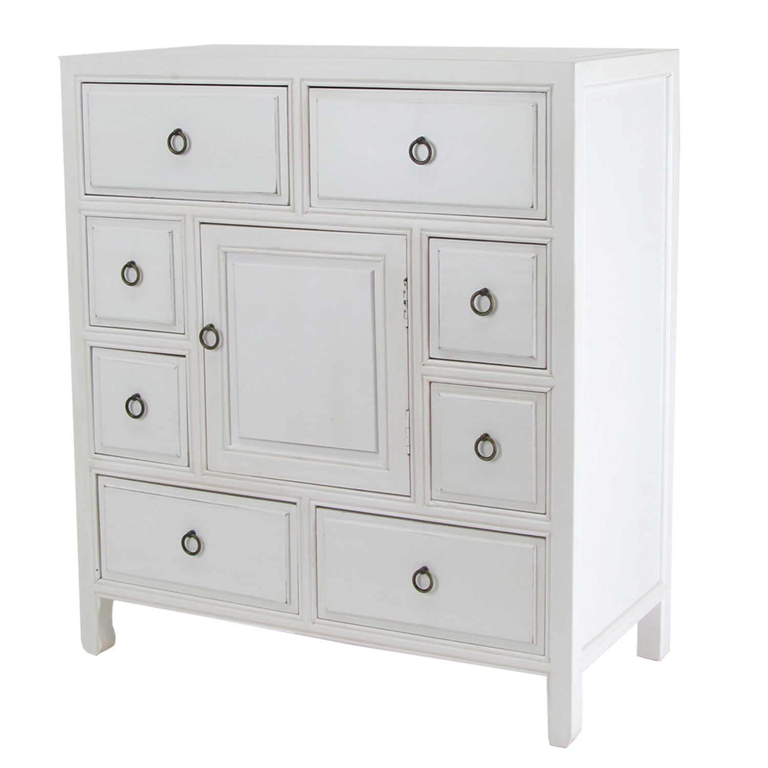 Benjara Wooden Chest with 8 Spacious Drawers and 1 Cabinet, White