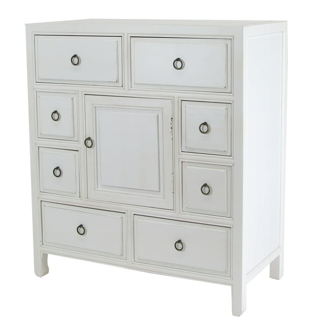 Wooden Chest with 8 Spacious Drawers and 1 Cabinet, White