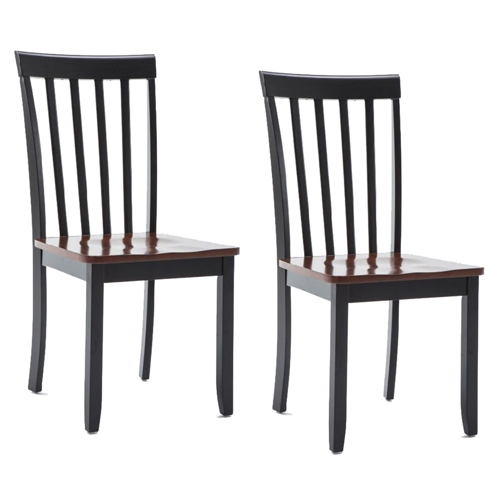 Benjara Wooden Seat Dining Chair with Slatted Backrest, Set of 2, Brown and Black