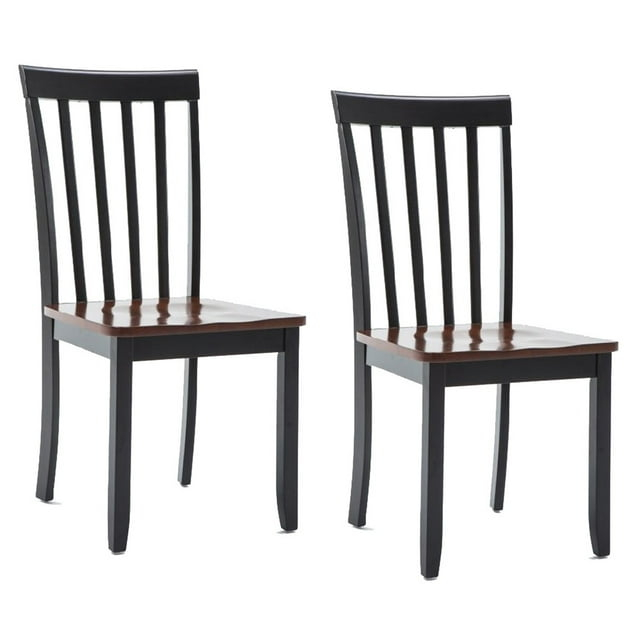 Benjara Wooden Seat Dining Chair with Slatted Backrest, Set of 2, Brown and Black