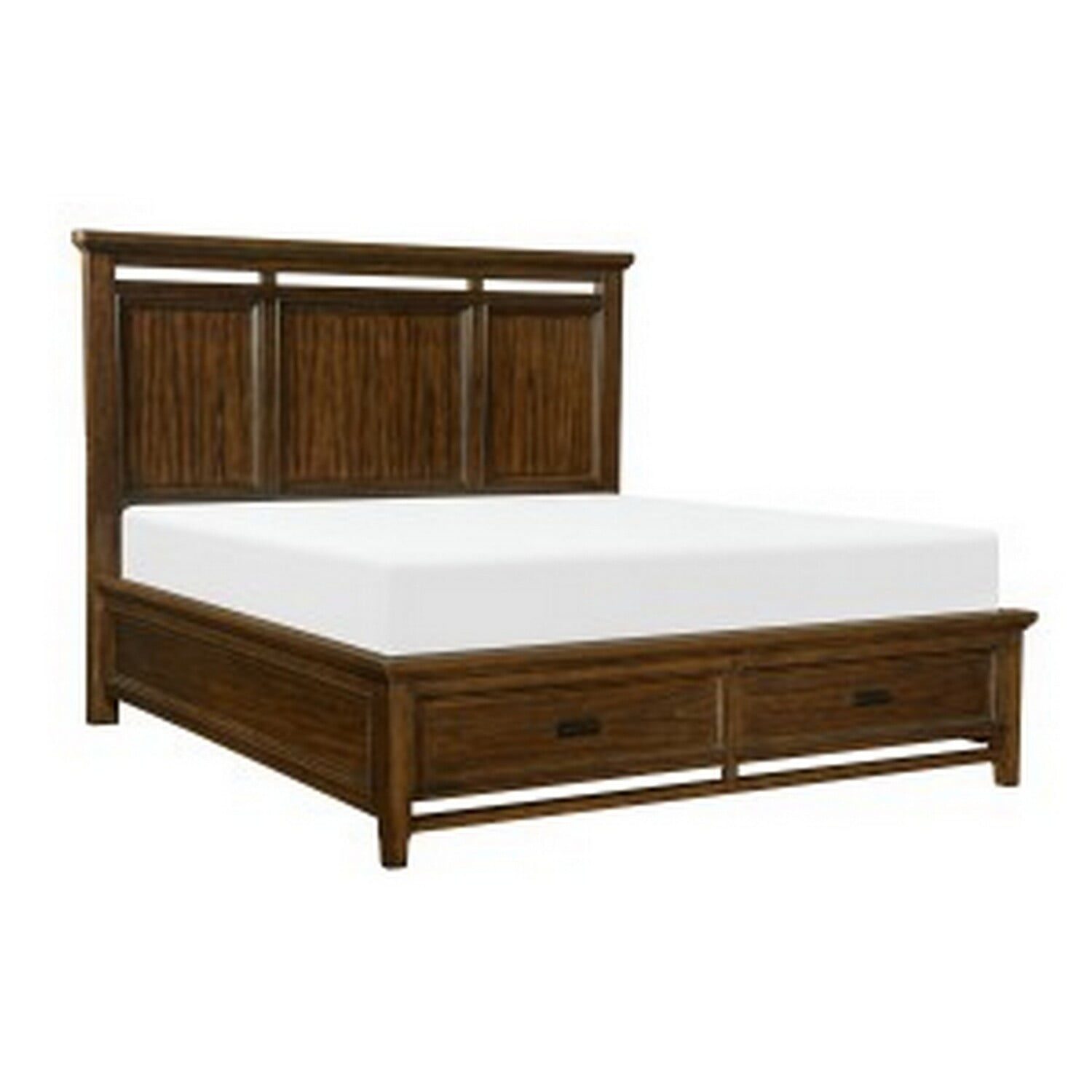 Zian Queen Platform Bed, 2 Drawers with Bar Handles, Brown Cherry Wood