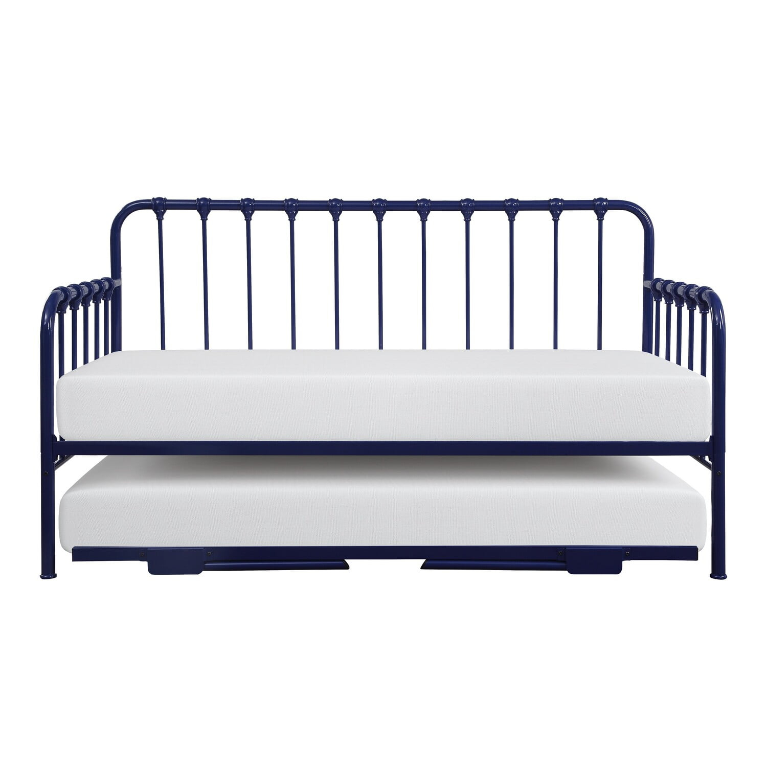 Benjara Ziva Daybed with Lift Up Trundle, Navy Blue Metal Frame, Folding Legs