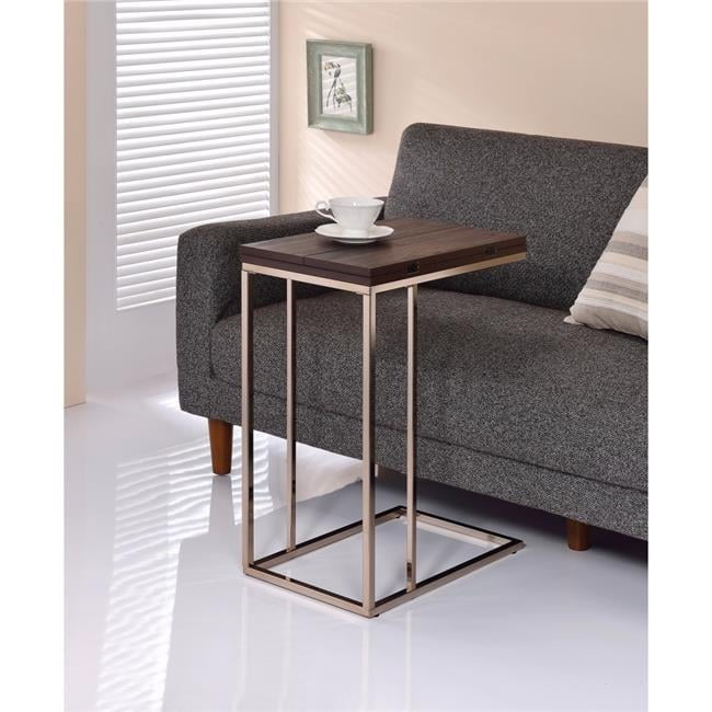 Benjara Classic Brown Wooden Top Snack Table With Chrome Legs