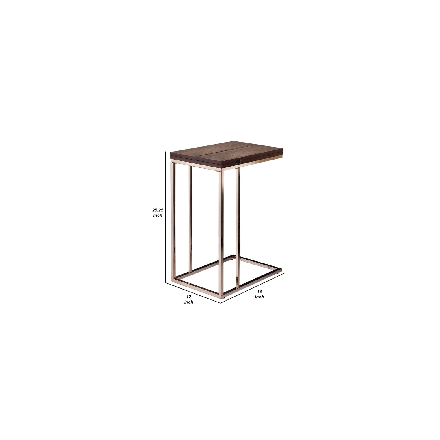 Benjara Classic Brown Wooden Top Snack Table With Chrome Legs
