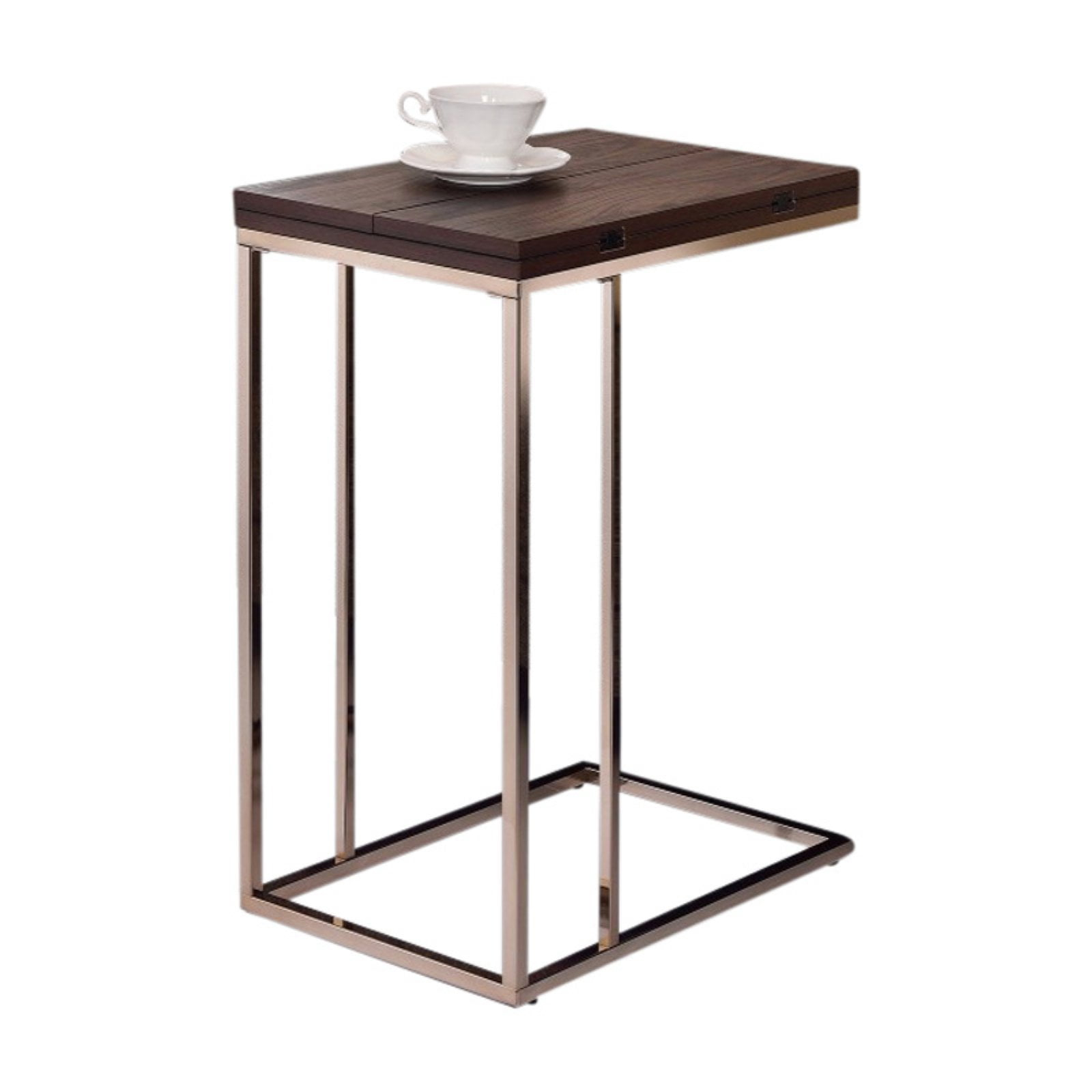 Benjara Classic Brown Wooden Top Snack Table With Chrome Legs