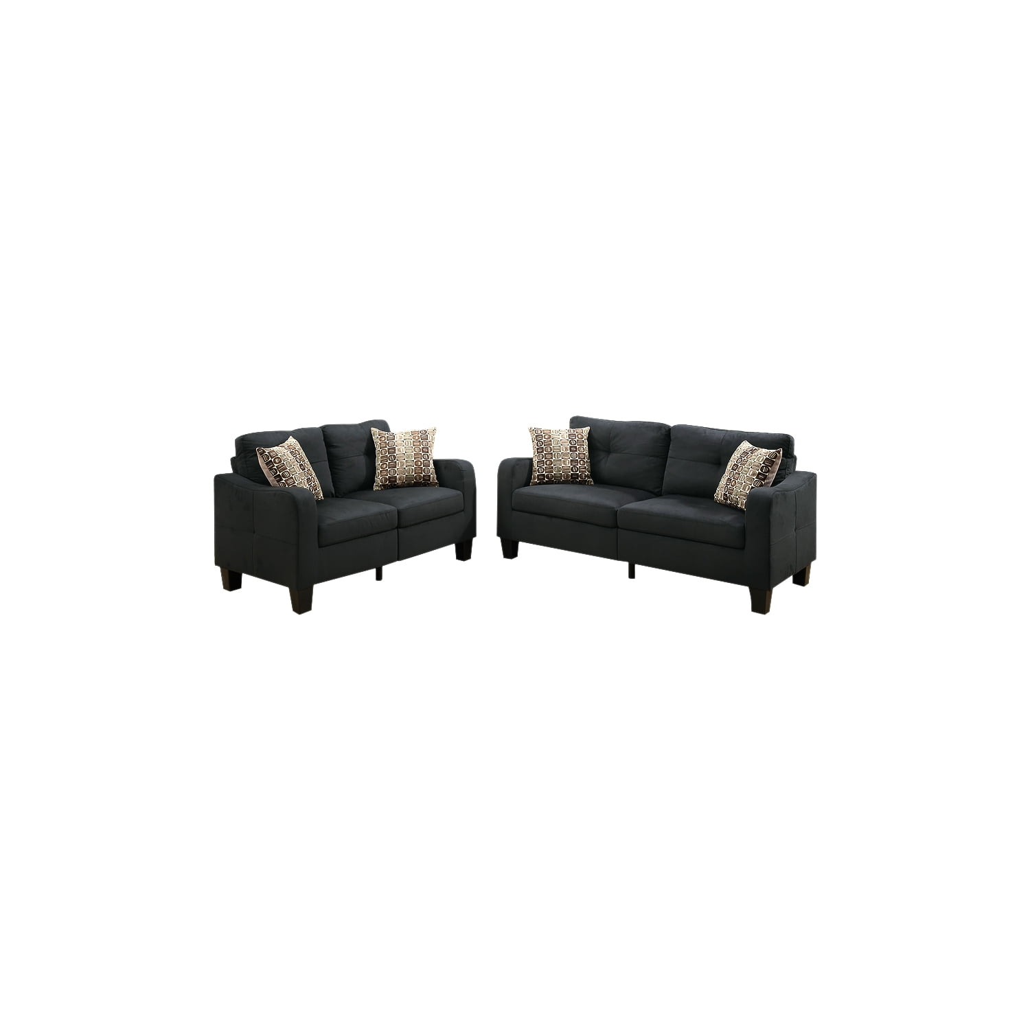 Benjara Polyfiber 2 Pieces Sofa Set With Accent Pillows Dark Gray-Color:Gray