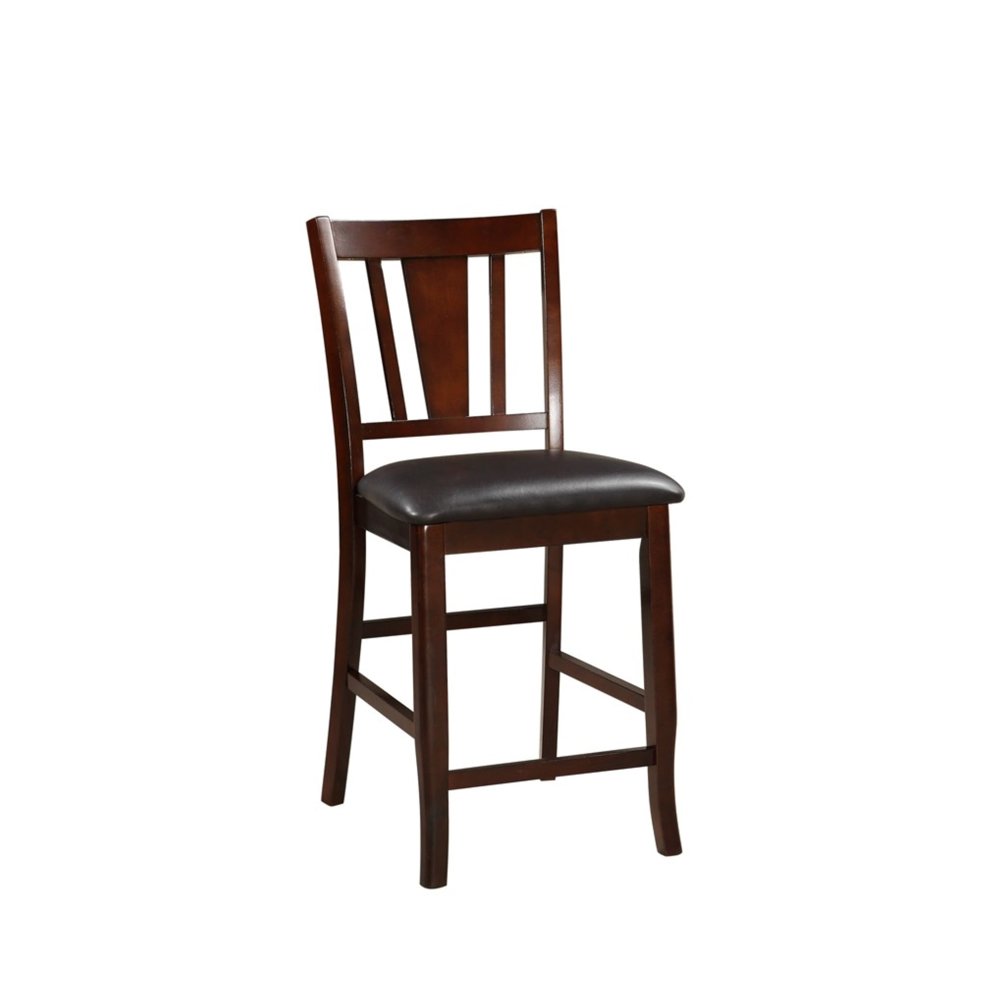 HomeStock Rustic Ranch Wooden High Chair with black faux leather, Chairs for room, living room chairs, Room chairs, Set of 2, Rubber Wood, High chair of 24" height 19" x 23" x 41" Dark Brown & Black