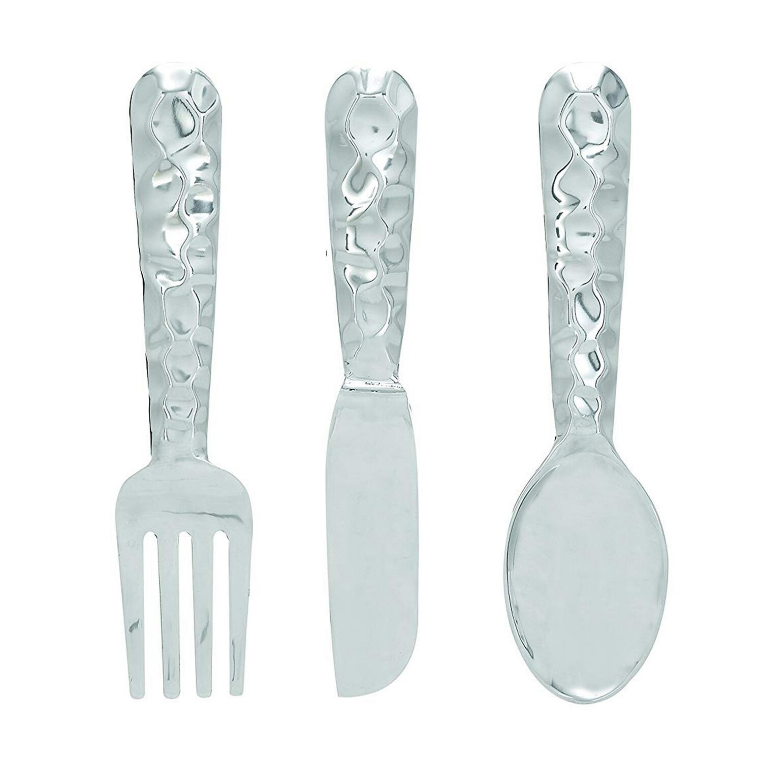 Benzara Artistic Cutlery Wall Decor In Aluminum, Set of Three, Silver