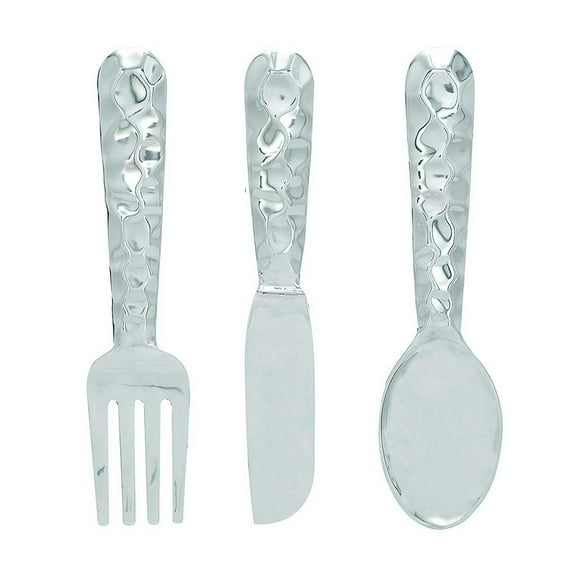 Benzara Artistic Cutlery Wall Decor In Aluminum, Set of Three, Silver