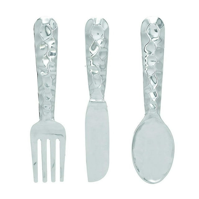 Benzara Artistic Cutlery Wall Decor In Aluminum, Set of Three, Silver