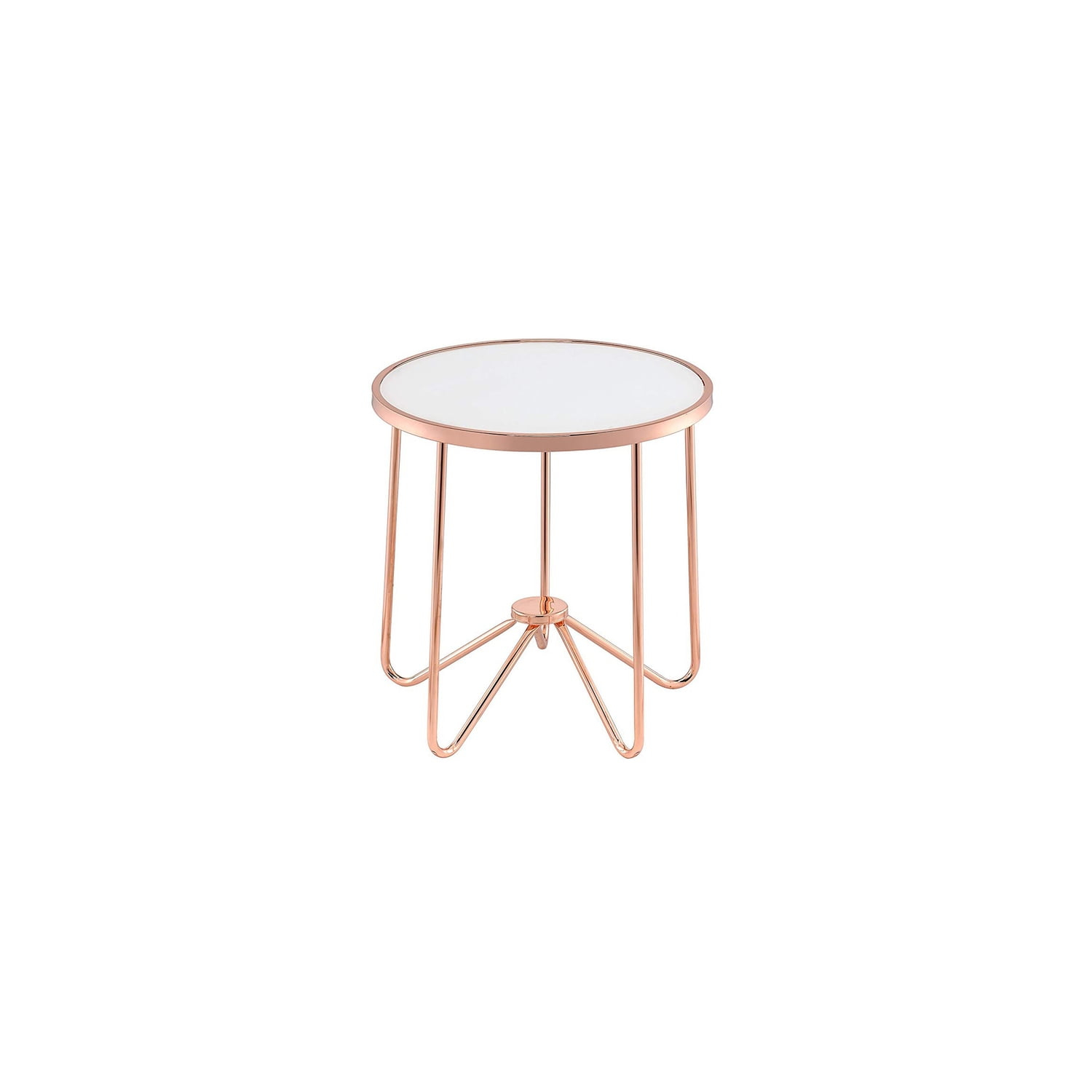 22" Rose Gold And Clear Glass Round End Table