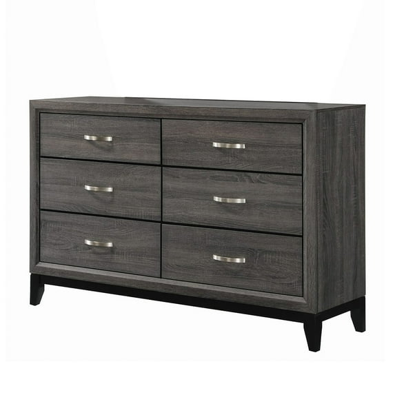 Benzara BM208157 Transitional Wooden Dresser with 6 Spacious Drawers, Gray & Black