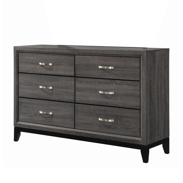 Benzara BM208157 Transitional Wooden Dresser with 6 Spacious Drawers, Gray & Black