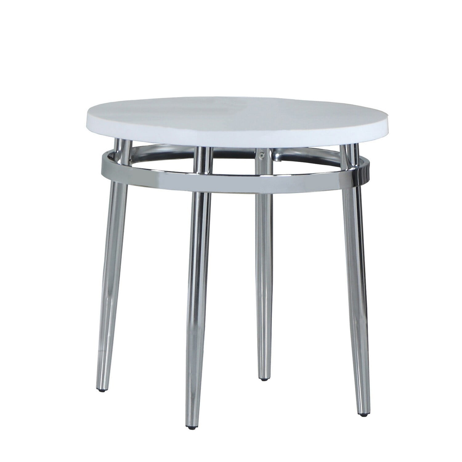 Benzara BM242057 Round Faux Marble Top End Table with Metal Tubular Legs, White