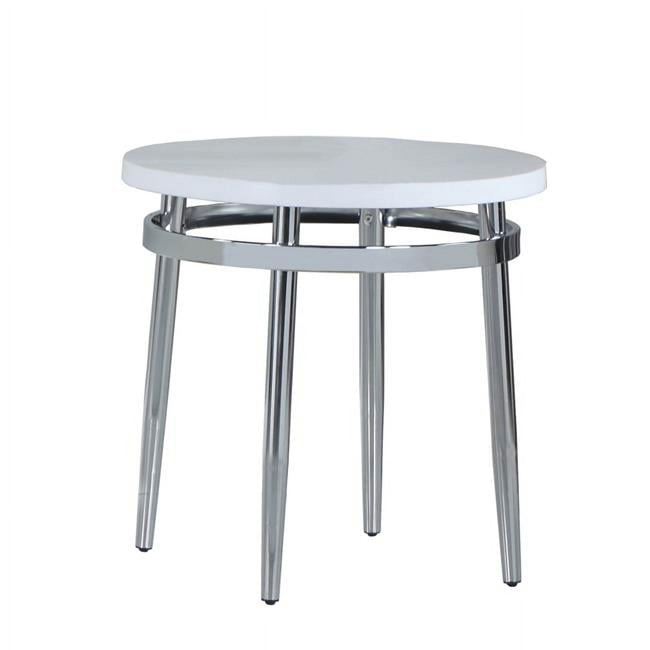 Benzara BM242057 Round Faux Marble Top End Table with Metal Tubular Legs, White