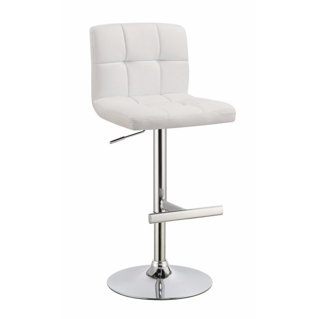 Benzara BM69367 Square Pattern Adjustable Height Swivel Bar Stool, Chrome - Set of 2