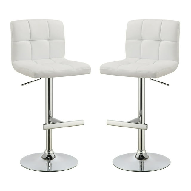 Benzara BM69367 Square Pattern Adjustable Height Swivel Bar Stool, Chrome - Set of 2