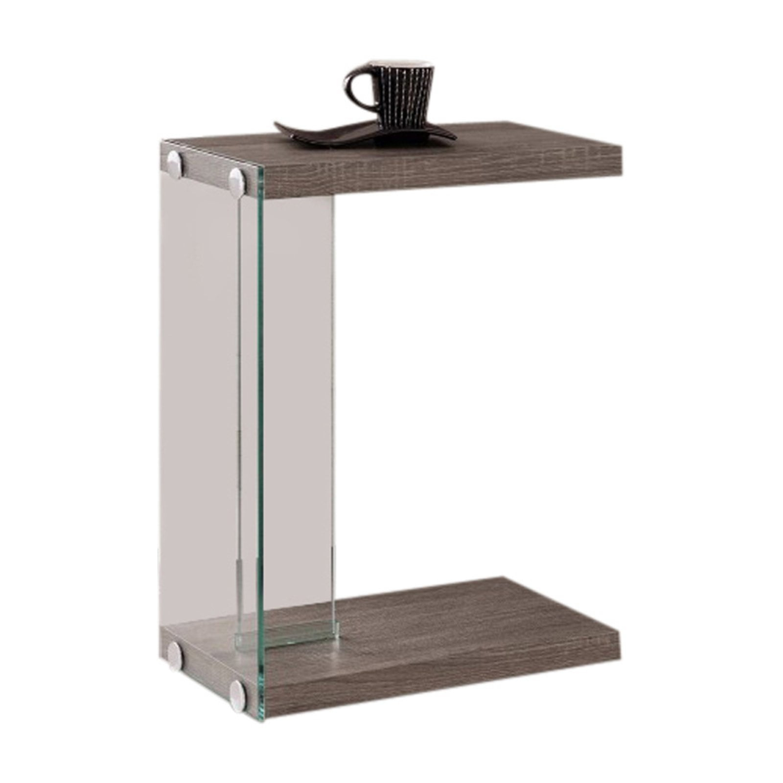 Benjara Contemporary Wood And Glass Snack Table, Gray And Clear-Color:Gray/Clear