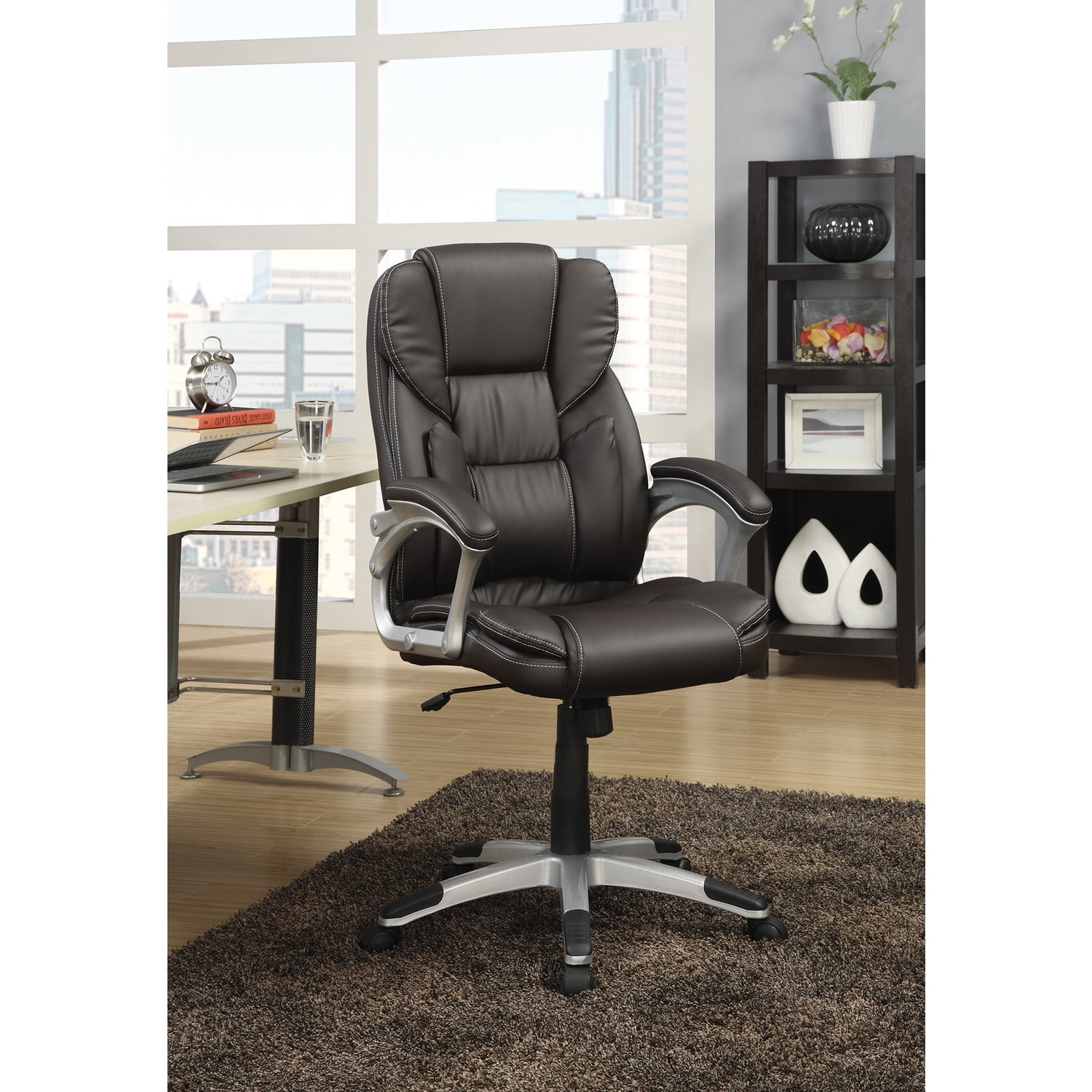 Benjara Executive High Back Leather Chair, Dark Brown-Color:Dark Brown